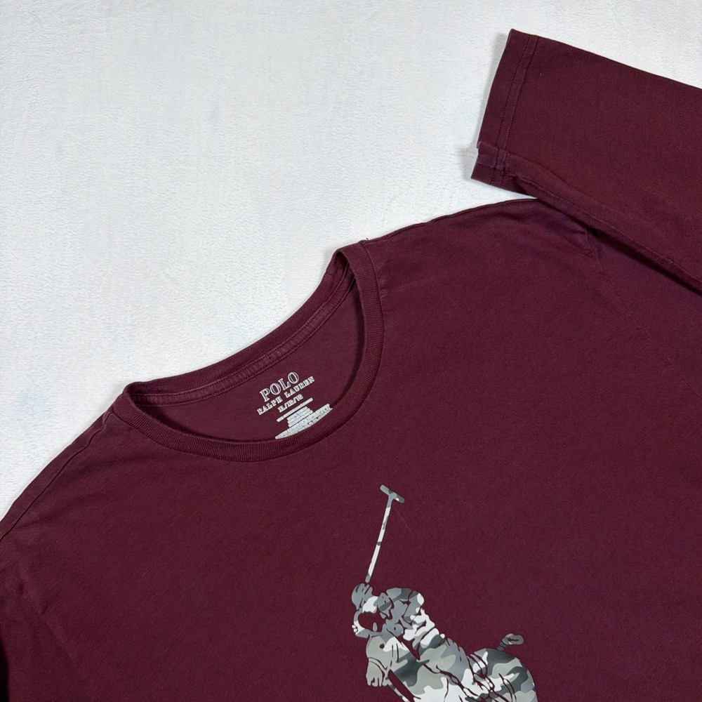Polo Ralph Lauren Big Pony T Shirt Mens XL Burgundy Long Sleeve Graphic Tee